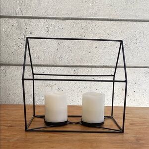 “Home” Metal Candle Holder (2 battery operated wax candles included)